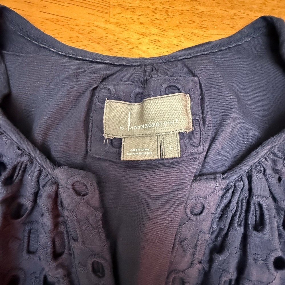 Anthropologie Somerset Navy Blue Eyelet Dress L - Picture 4 of 8